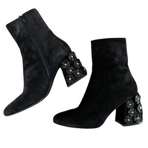Jeannot Womens Black Suede Block Heels 3D Flowers On Heel Italy US 5.5-6 EUR 36.